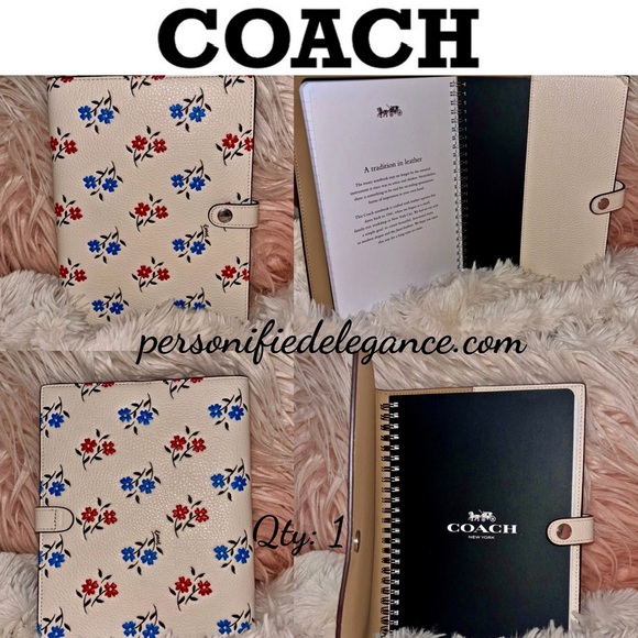 NEW Coach Refined Pebble Leather Chalk Multi Floral Print Notebook Journal - Picture 15 of 15
